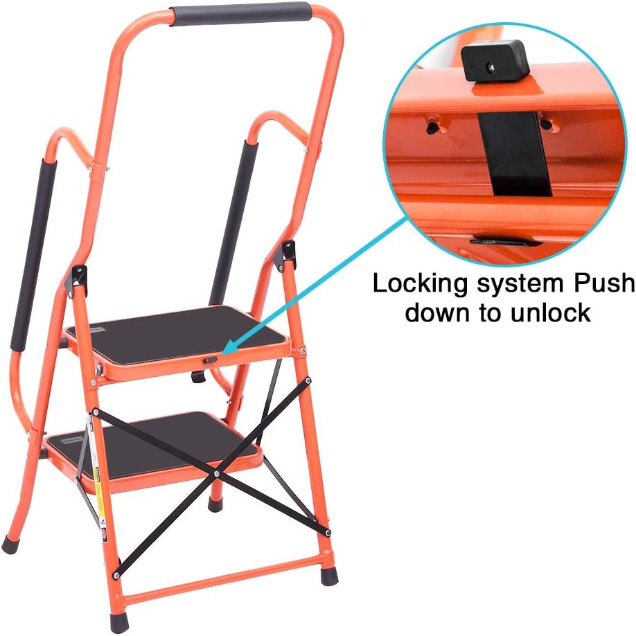 LUISLADDERS 2 Step Ladder, Folding Step Stool with Handrails, Step Ladder 2 Step