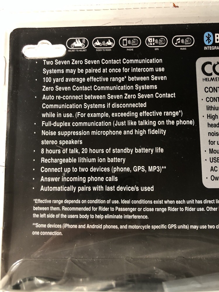 Seven Zero Seven Contact Helmet Communication System with Bluetooth.