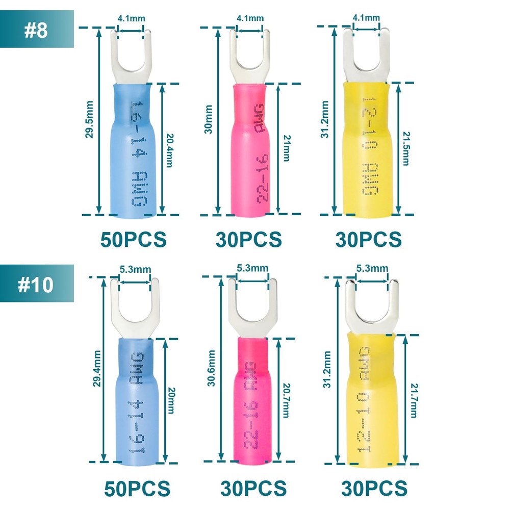 220PCS Fork Connectors Heat Shrink, Fork Connector Tinned Copper, Fork Termin...