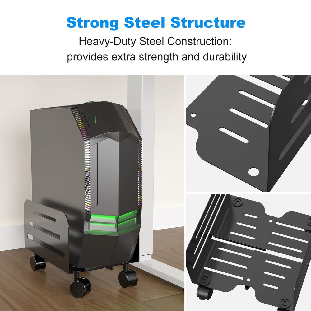Suptek Mobile CPU Tower Stand, Adjustable, Rolling Cart with Locking Casters