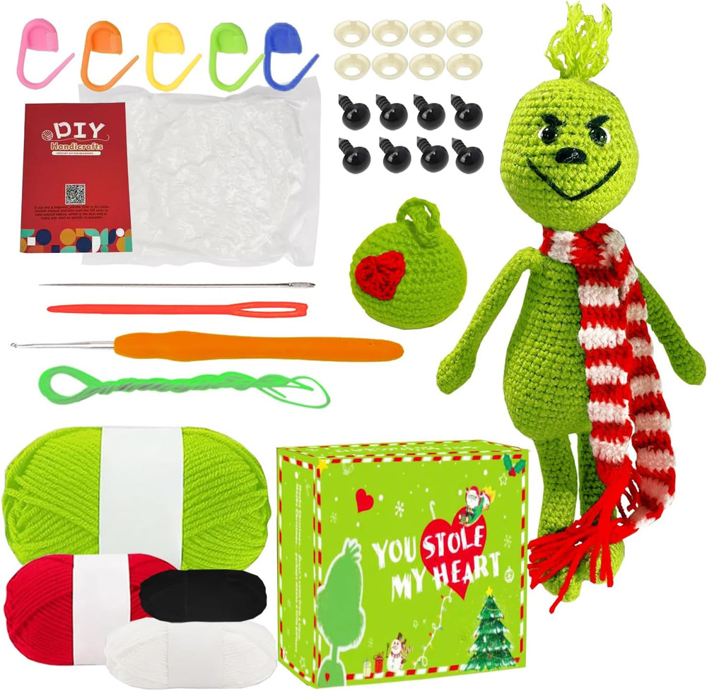 Beginner Christmas Crochet Kit with Video Tutorials and Soft Yarn Hooks