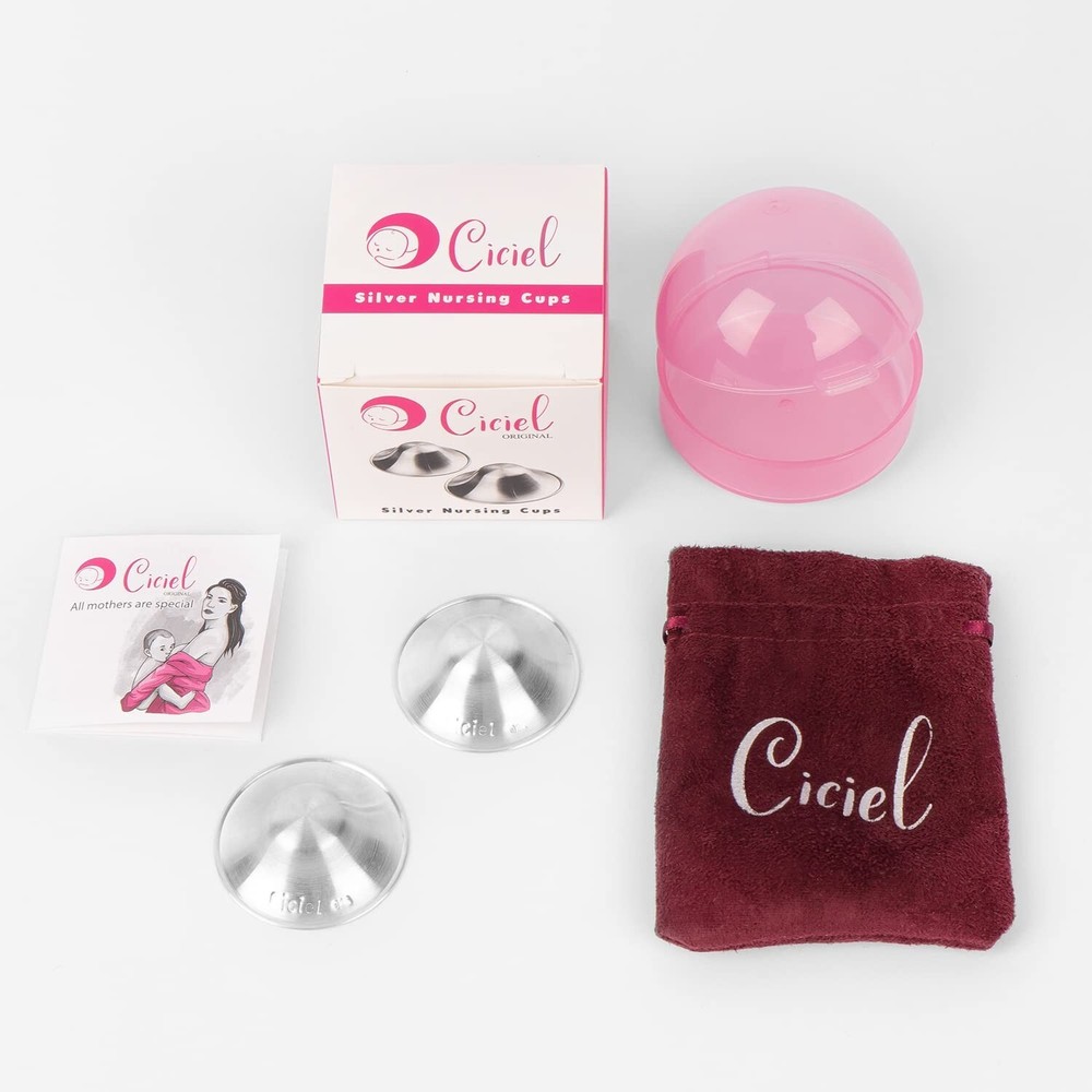 Ciciel Silver Nursing Cups W Pink Case NEW