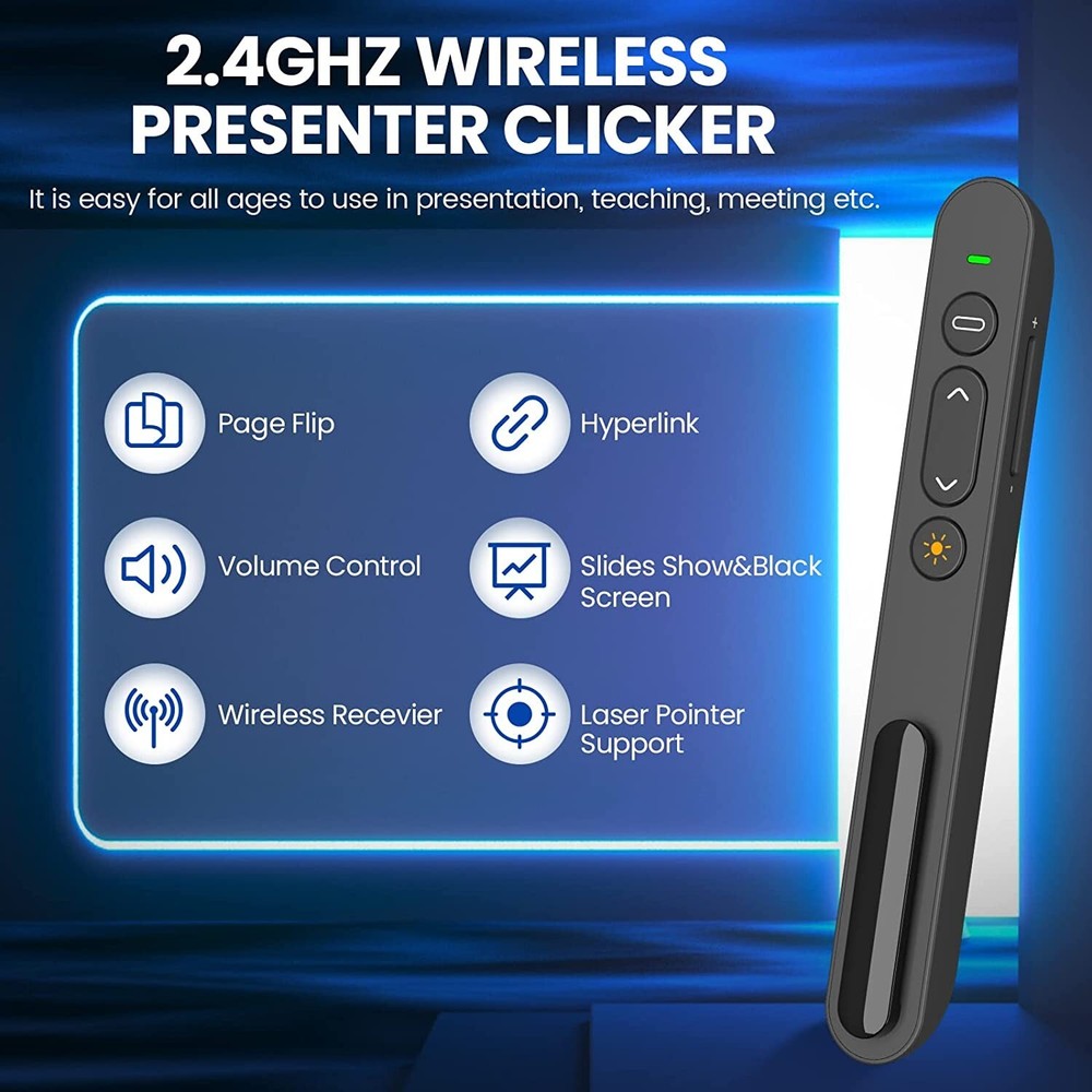Wireless Presenter - 2.4GHz Control, 100m Range, for Mac, Laptop, Google Slides