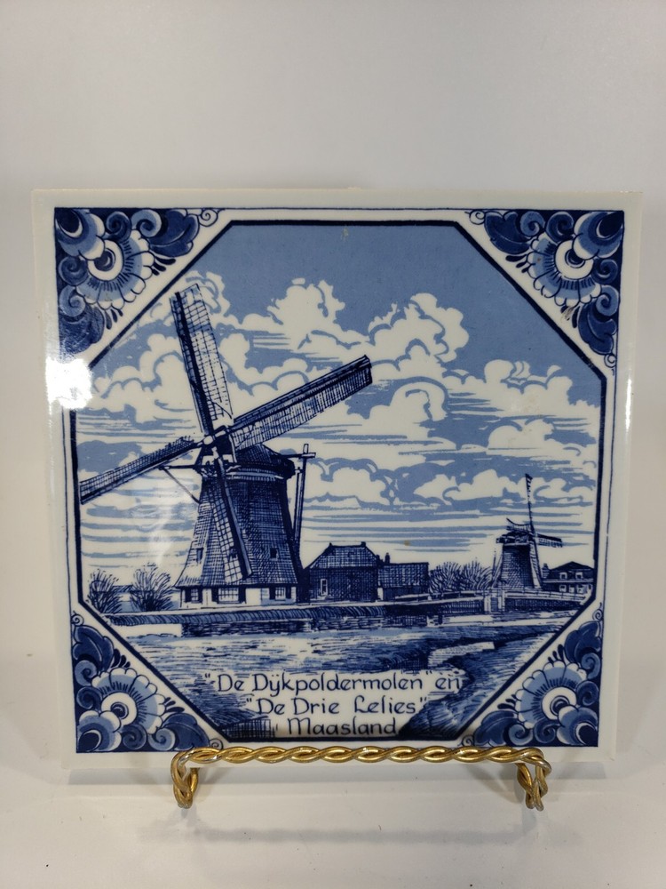 Delft Blue And White Tile Holland Windmill
