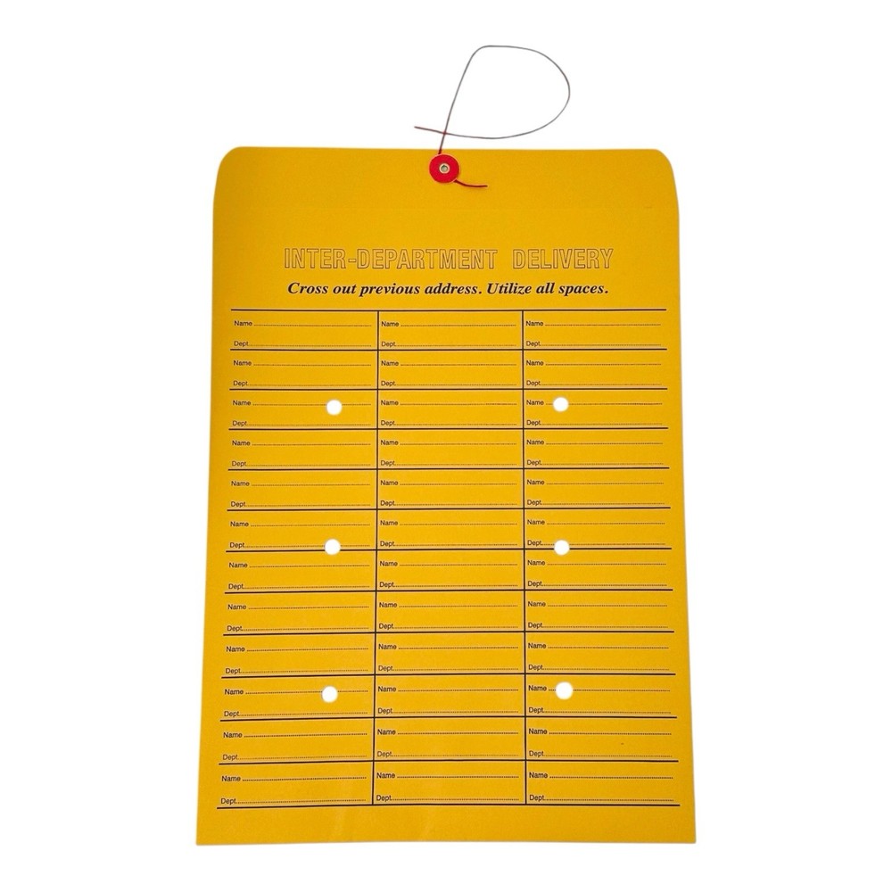 100 Envelopes Quality Park 10x13 Interdepartment 2 Sided 3 Column String&Button