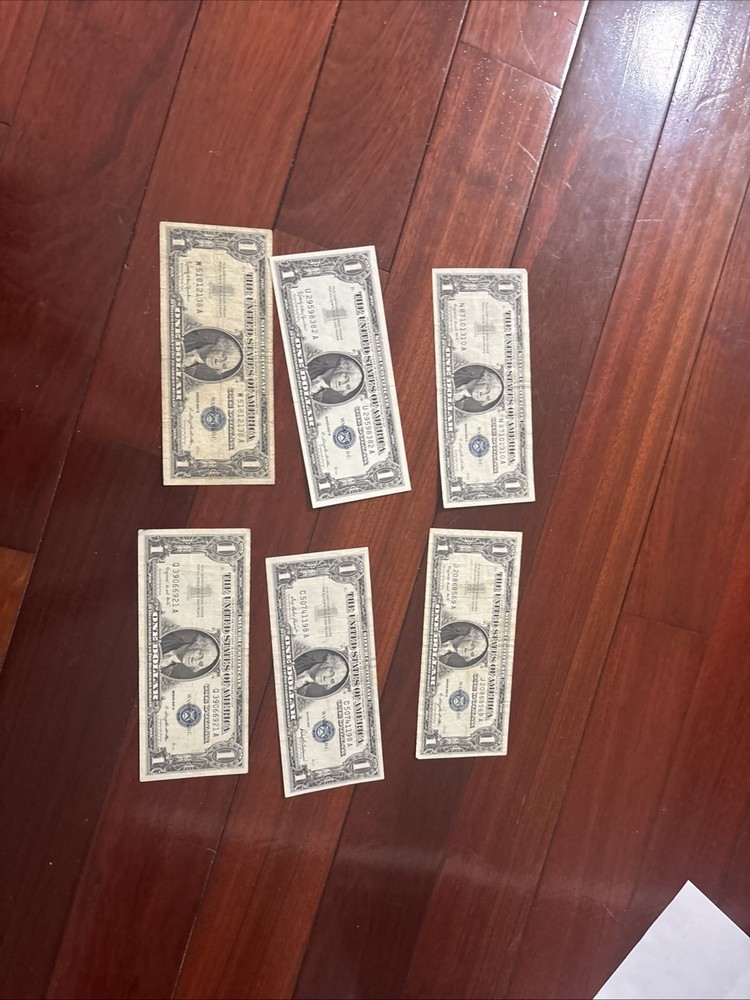 6 X Silver Certificate Dollar Bills $1 Dollar 1957
