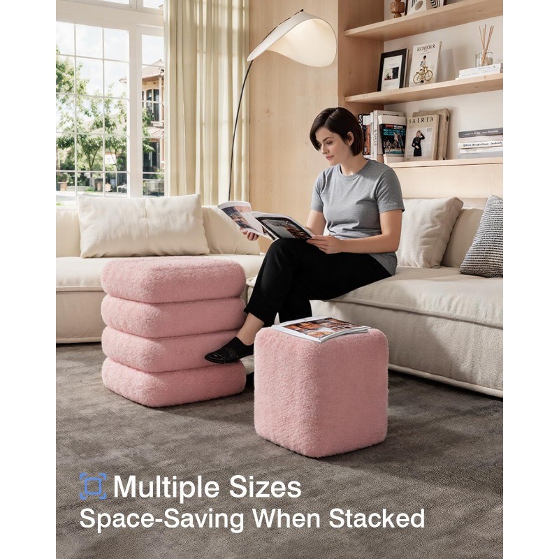 2-Piece Heavy-Duty Nesting Storage Ottoman Set, 440LBS Capacity Square