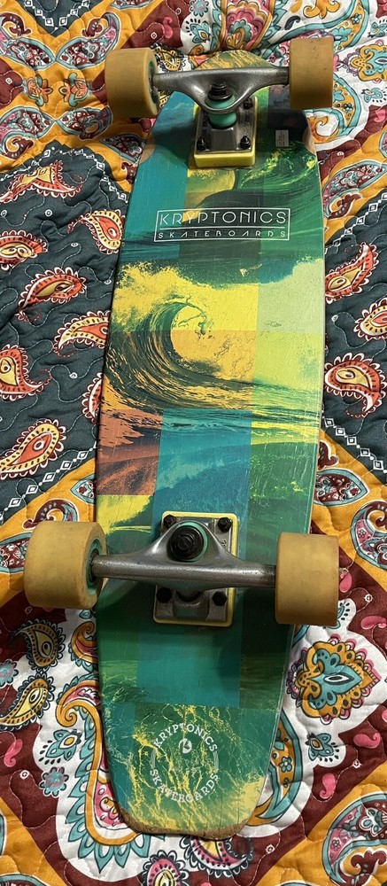authentic “KRYPTONICS” SKATEBOARD solid wood board WOODEN **NEEDS MINOR REPAIR**