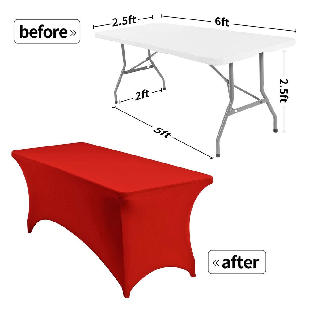 Peomeise 6FT Spandex Table Cover Rectangular Stretch Spandex Tablecloth Red6FT