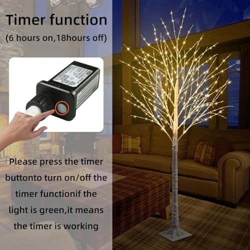 500 LED Lighted Birch Tree with Twinkle Lights, LED Birch Tree with Timer 6FT