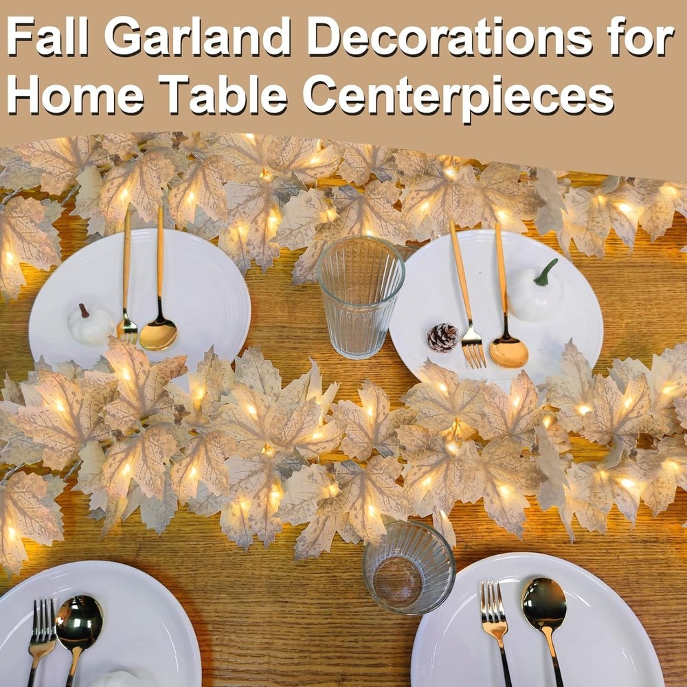 Timer - 2 Pack Fall Decor Garland with Lights 2 Pack, Grey White