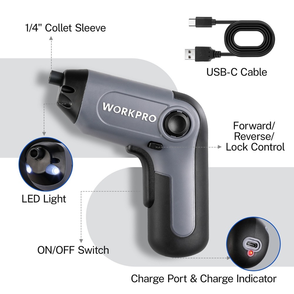 WORKPRO Electric Cordless Screwdriver w/Offset Driving Shaft 3.6V w/22PCS Bits