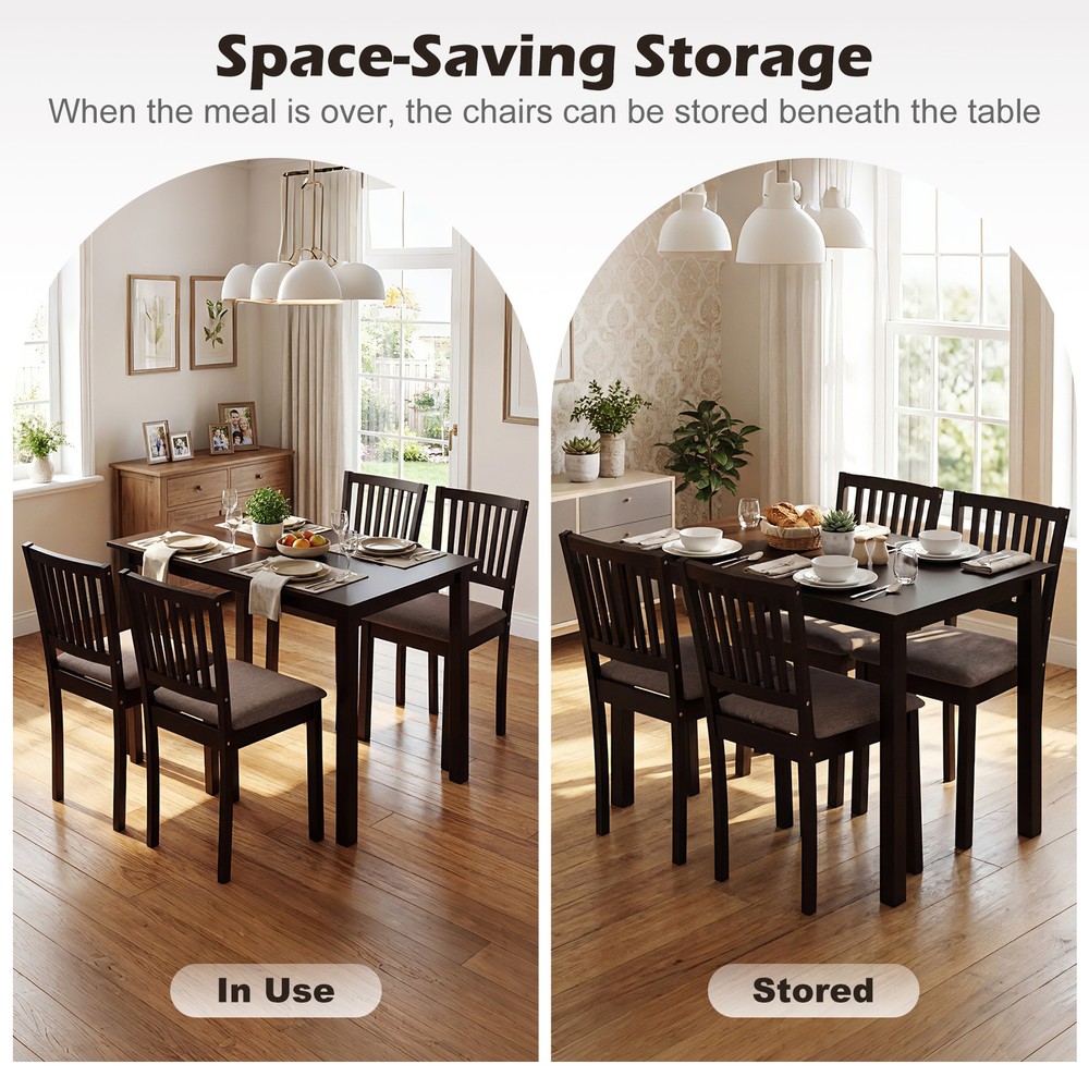5-Piece Dining Table Set, Rectangular Kitchen Table with Upholstered Chairs