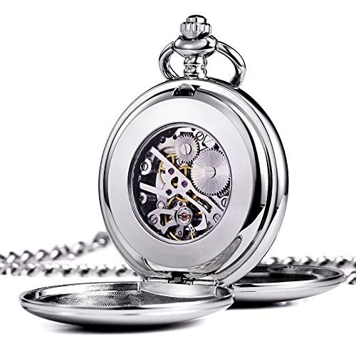 Pocket Watch - Smooth Double Case Series Skeleton Dial Delicate silver