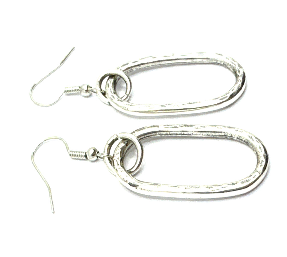 Brighton Circle Oval 2-Hoops Brushed Hammered Silver Tone Custom Earrings