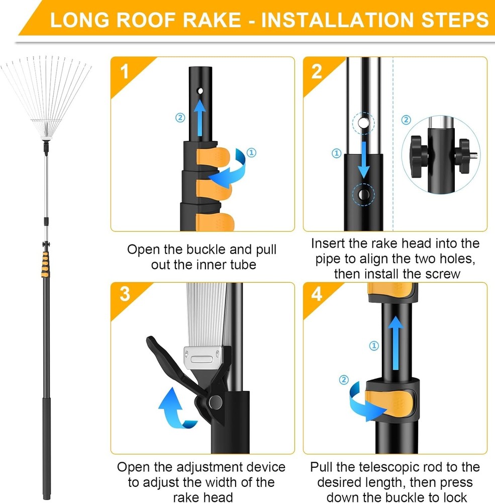7 31ft Telescoping Roof Rake Yard Tool Dual Use