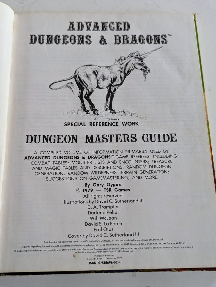 Advanced Dungeons And Dragons Dungeon Masters Guide Book 1979 TSR