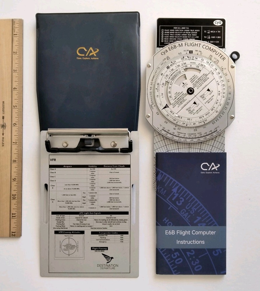CYA E6B Metal Flight Computer BUNDLE VFR Kneeboard Clipboard Lot