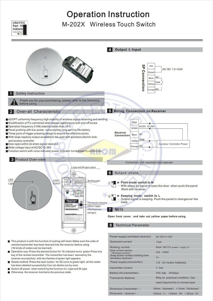 Wireless Remote Control Switch System 12V 1CH Transmitter&Receiver Access 315MHz