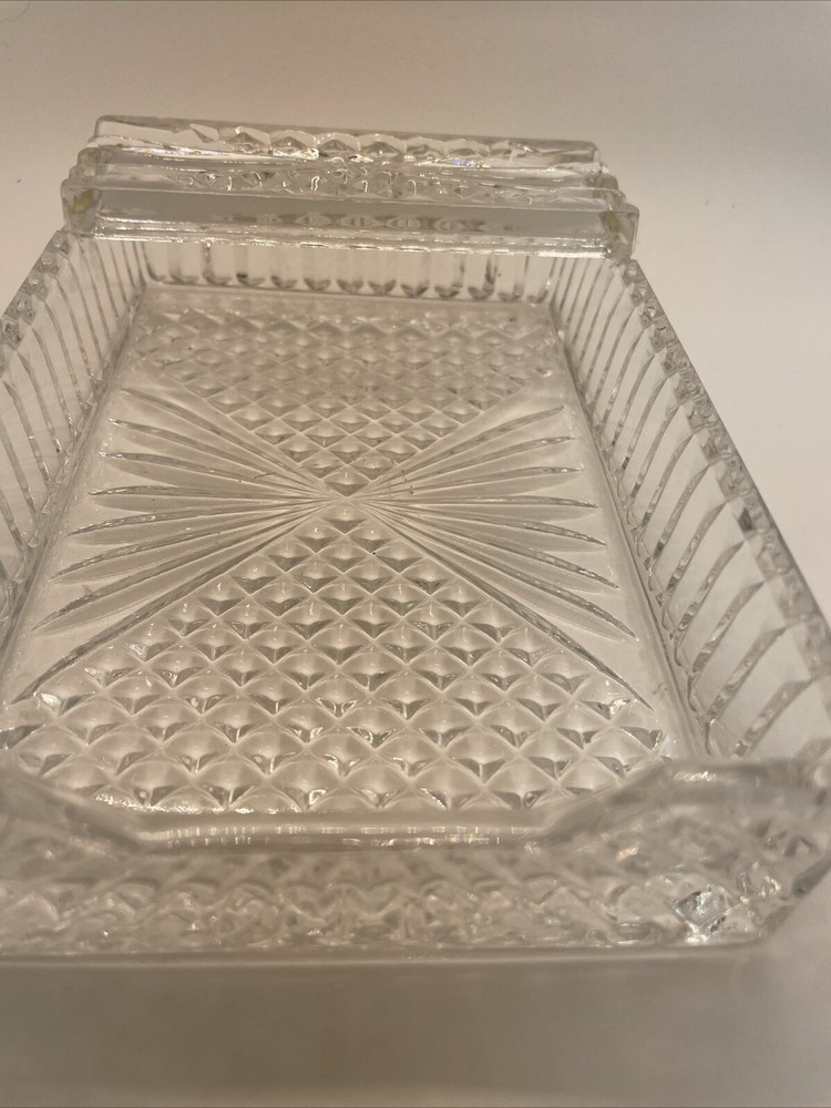 VTG Crystal Rectangular Cigar/Cigarette Box/Ashtray/Dish Hollywood Regency