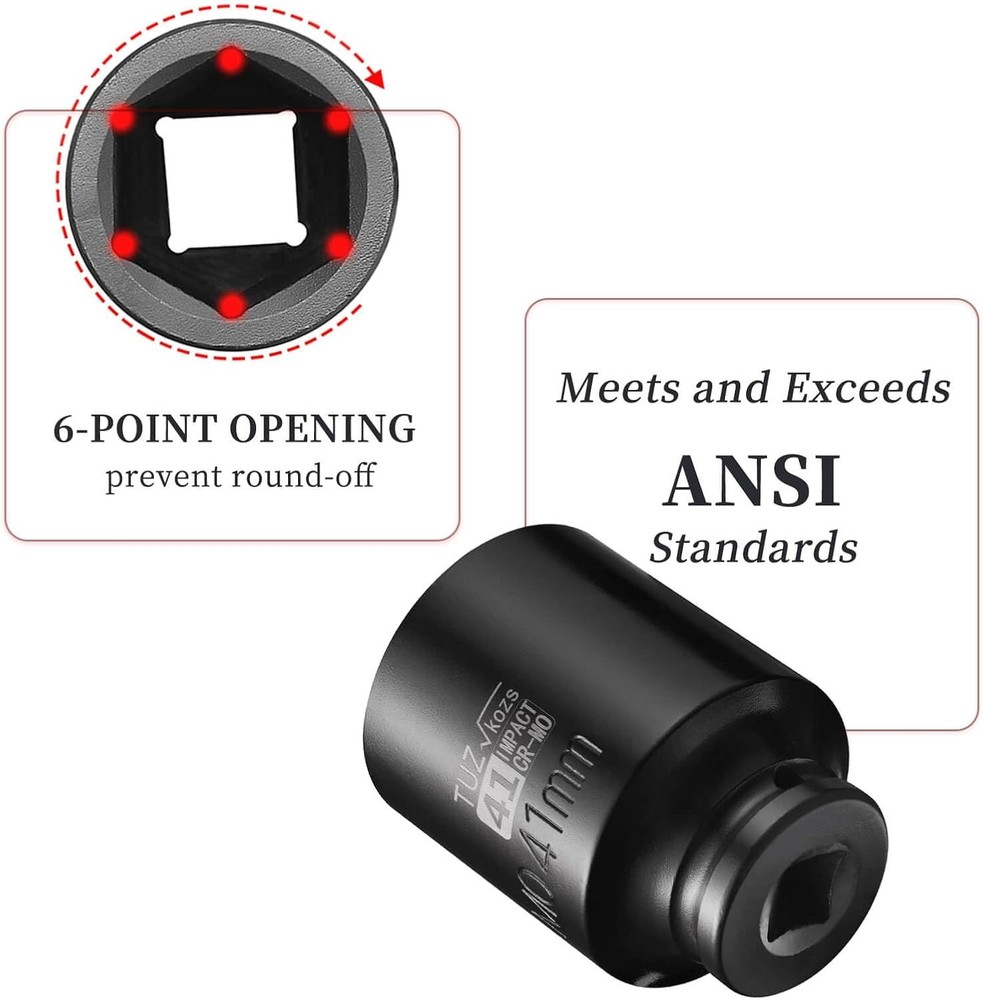 1/2-Inch Drive 41mm Deep Impact Socket with 1/2” Deep, Black