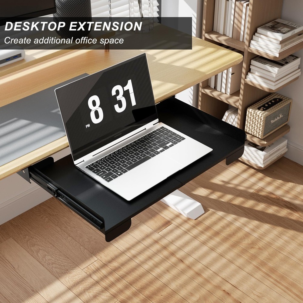 20 Inch Under Desk Mounted Sliding Loptop Drawer, Desktop Extension Pull-Out ...