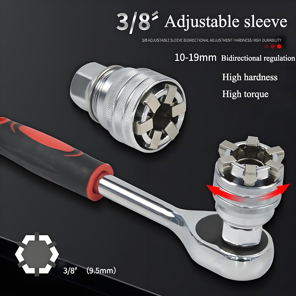 Upgraded Adjustable Universal Socket Wrench, Manual Socket Wrench, Multifunction
