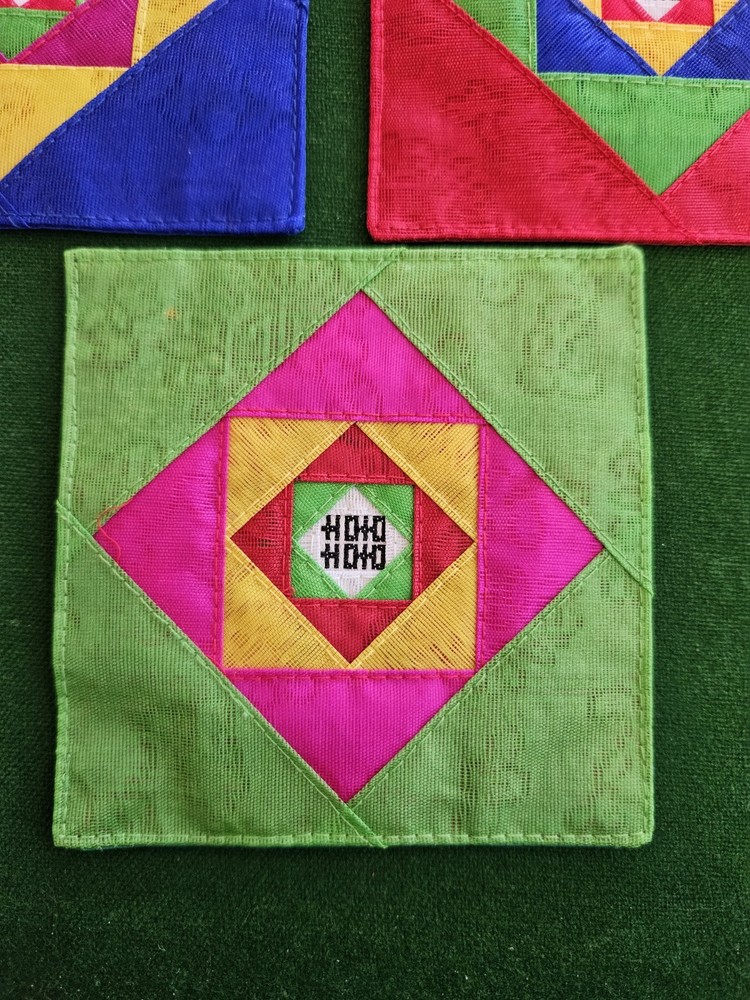 Korea Coaster 5x Colorful Fabric in Original Box Patchwork Pattern