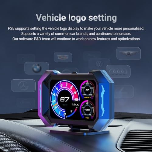 P25 OBD2 Scanner HUD Display, Code Reader with RPM Speed Gauges, Overspeed