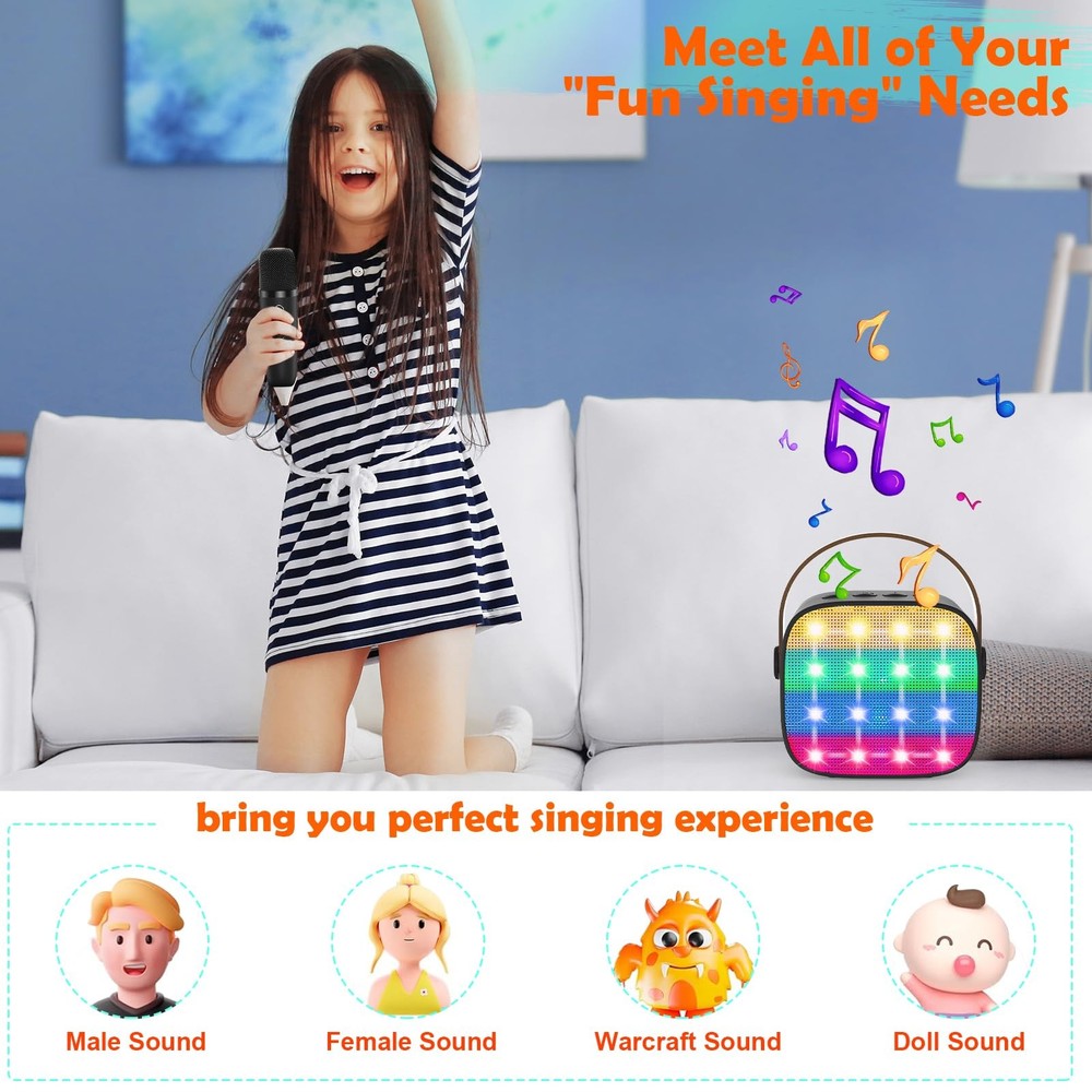 Bluetooth Karaoke Machine for - Mini Karaoke with 2 Wireless Microphone, Voic...
