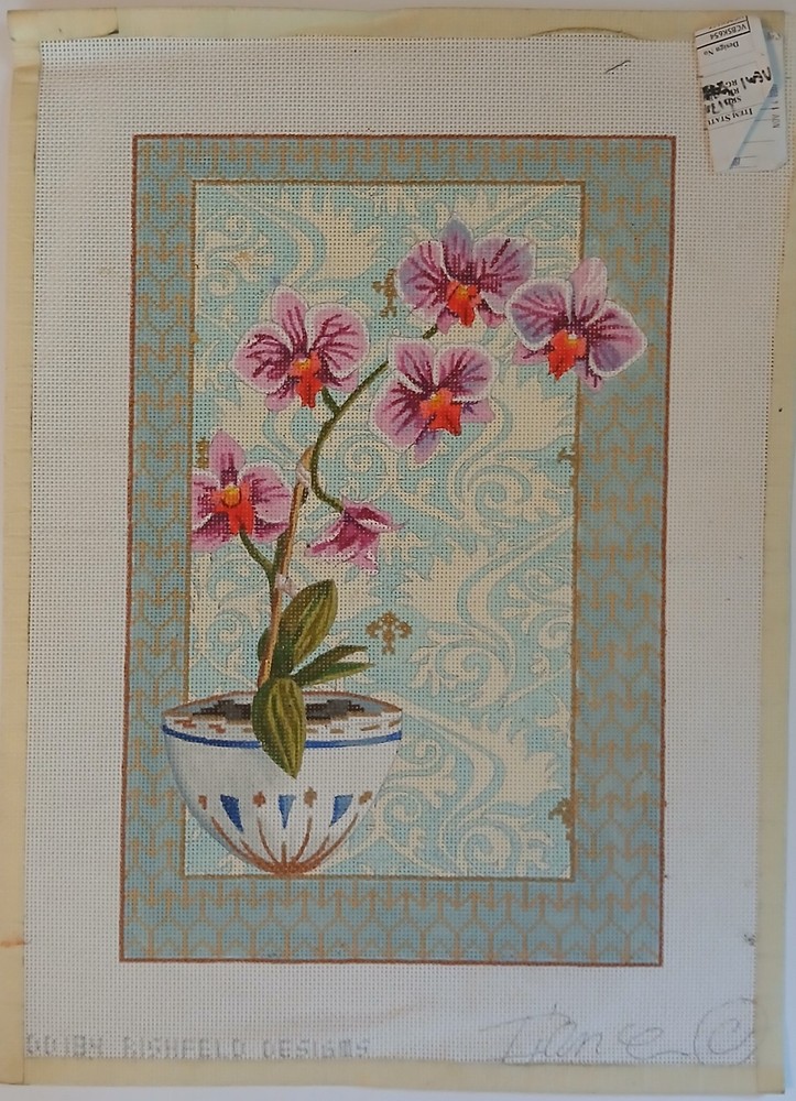 Rishfeld Designs Pink Orchids Dirks Hand Painted Needlepoint Canvas **READ**