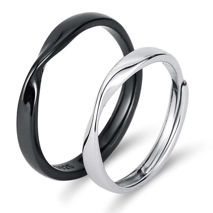 Solid 925 sterling silver Mobius Strip Promise Adjustable Open Couple Ring D33
