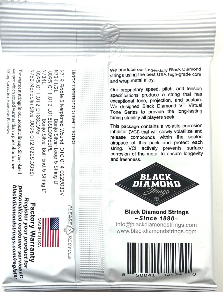 Black Diamond Mandolin Strings 2 Sets Silver Wound Loop End .0095-.035