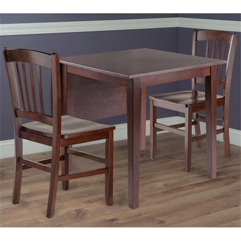 Winsome Perrone 3-Piece 48" Transitional Solid Wood Dining Set in Walnut