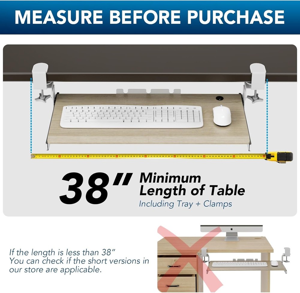 Keyboard Tray Under Desk Pull Out with Extra Sturdy C Clamp Mount System, 27.3"
