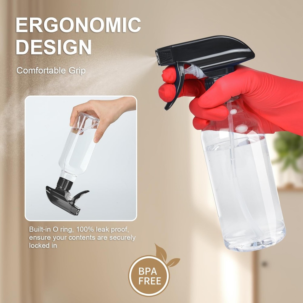 2Pack 10 oz Spray Bottles, Adjustable Mist & Stream, BPAFree Refillable Clear