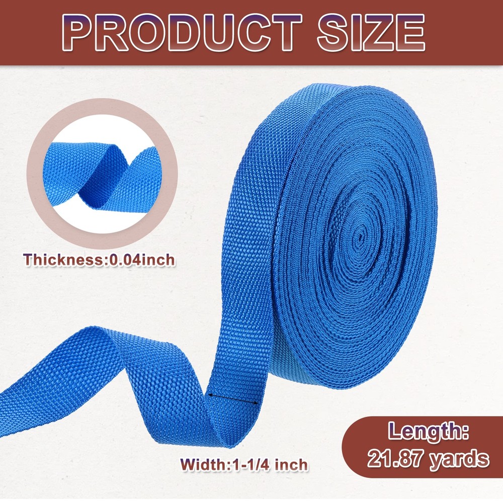 Nylon Webbing Strap, 22 Yards x 1-1/4" Polypropylene Flat Webbing Strap (Blue)