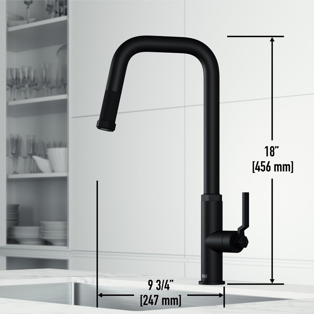 VIGO Hart Angular Pull-Down Kitchen Faucet Matte Black Faucet- USED