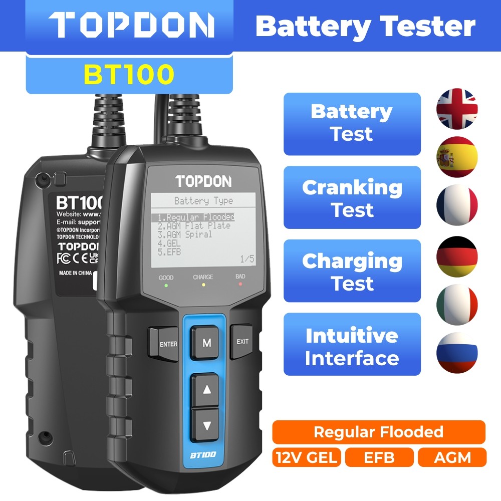 BT100: TOPDON 12V Battery Tester & Analyzer