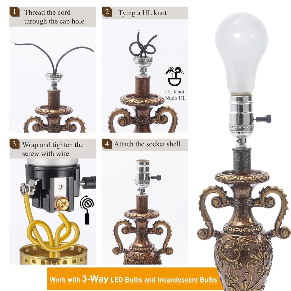 Listed 3-Way Lamp Socket Replacement, E26 Standard Threaded Base Light Socket...