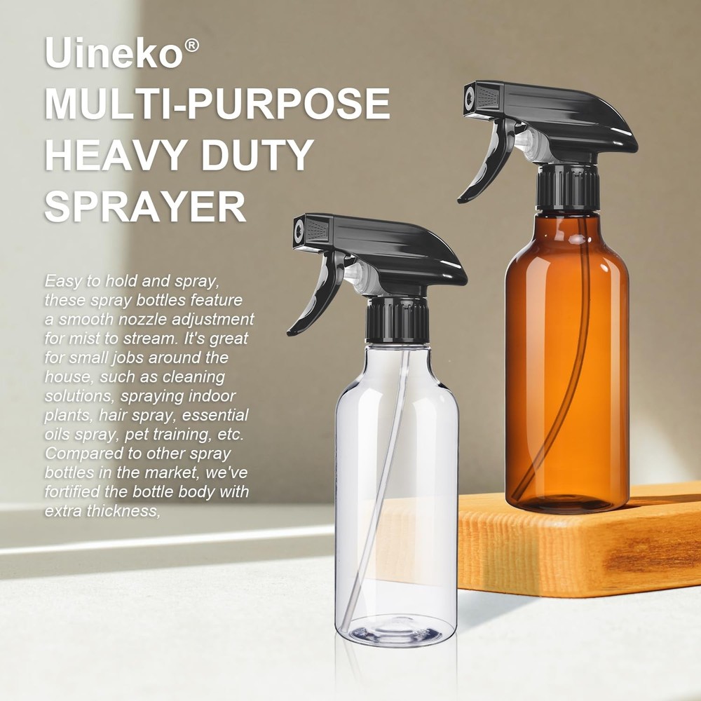 2Pack 10 oz Spray Bottles, Adjustable Mist & Stream, BPAFree Refillable Clear