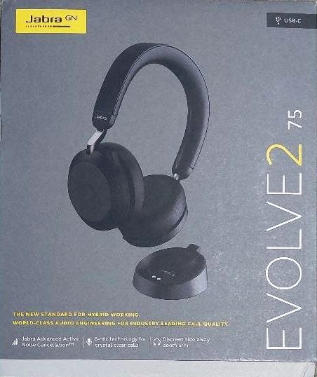 New Jabra Evolve2 75 Wireless Bluetooth Headset USB-C Charging Pad Black