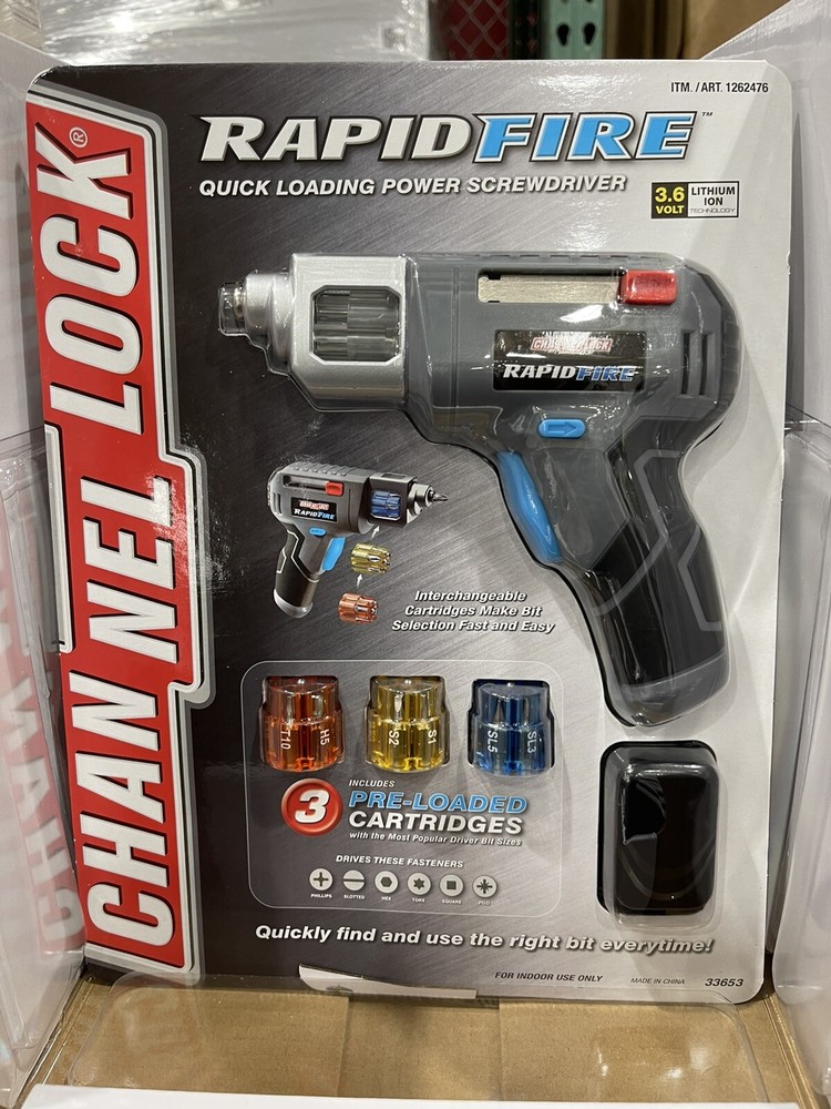 Channel Lock Rapid Fire Quick Loading Power Cordless Screwdriver 18 Driver Bits.