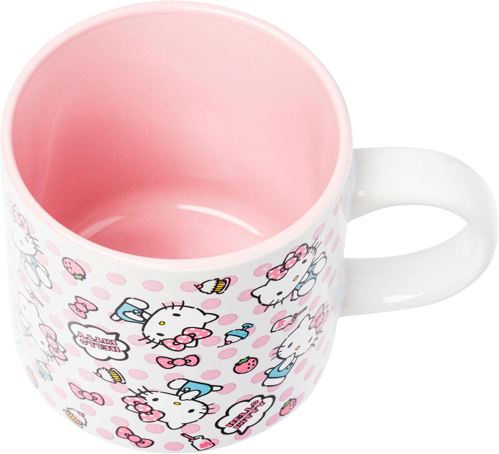 Hello Kitty Polka Dot Food Scribble Single Stackable Ceramic Mug, 13 Ounces