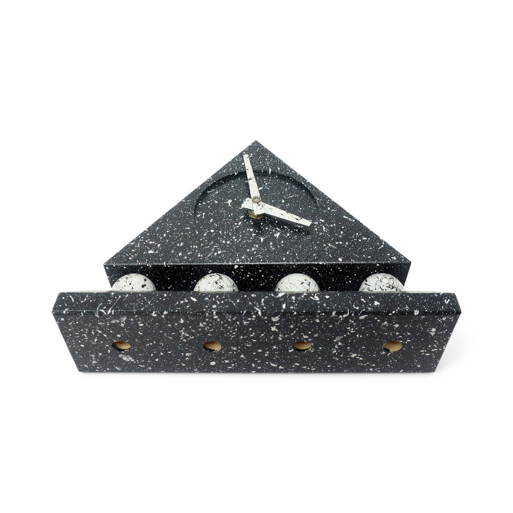 1980s Triangular Black Splatter Paint Desk Clock