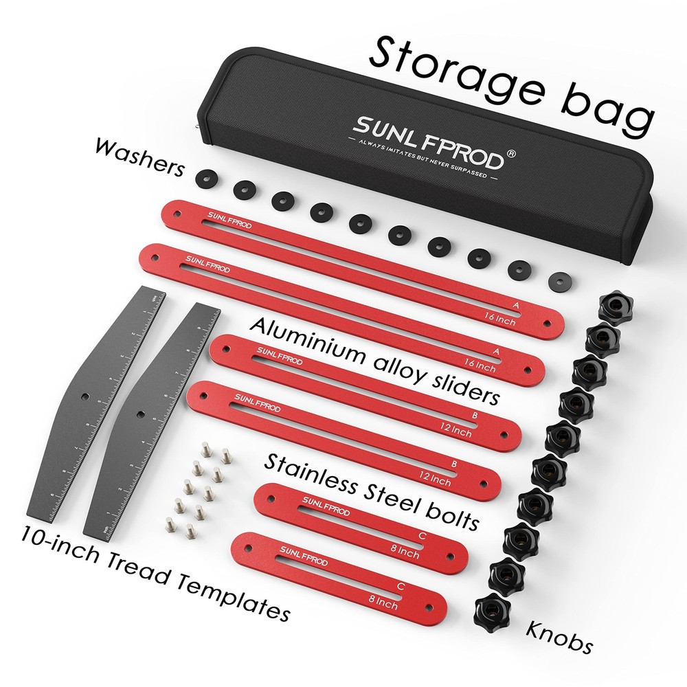 SUNLFPROD Stair Tread Template Tool - Solid Gauge, 60IN, Red-Gray