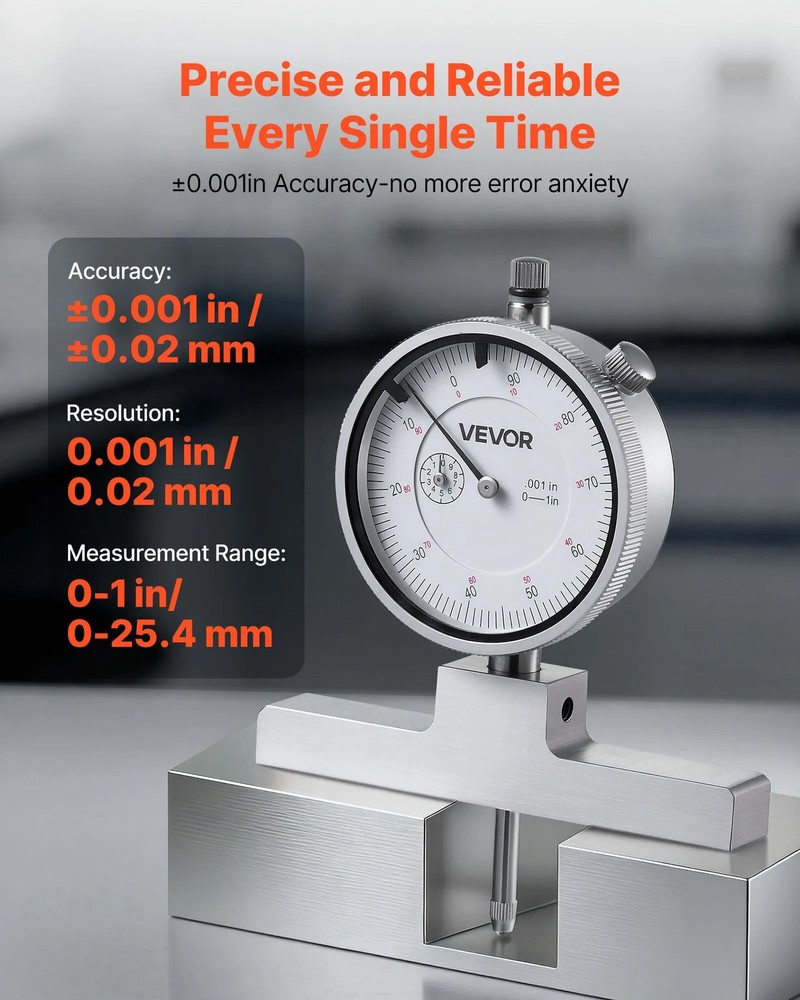 Depth Gauge, Depth Micrometer 0-22 inch Measuring Range, 0.001" Resolution, wit