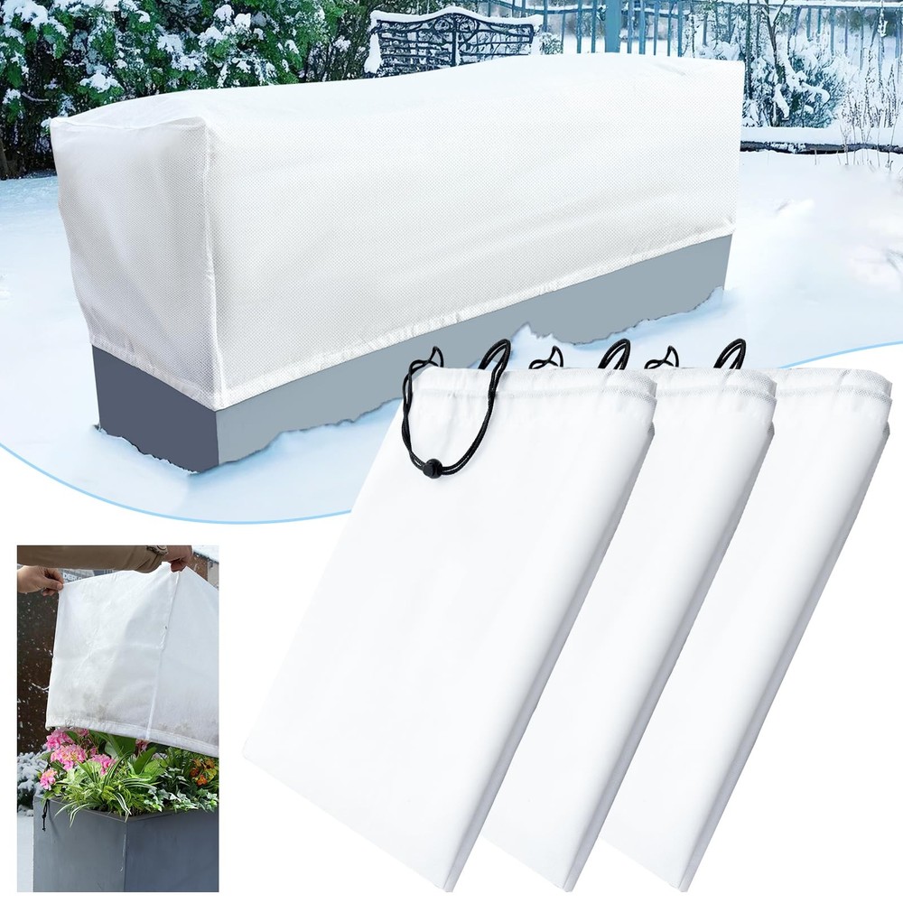 3Pack Rectangular Winter Plant Covers 2.36 oz/yd² Frost Protection Drawstring