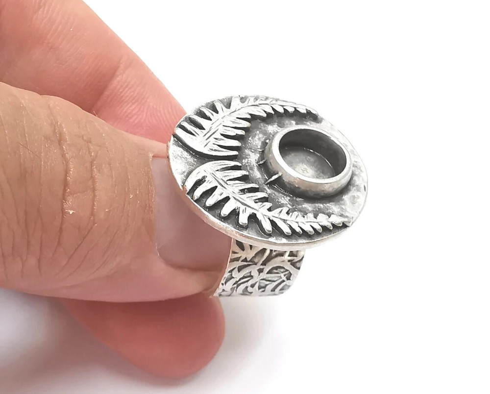 Fern Leaf Ring Blanks Settings Cabochon Mounting Adjustable Resin Base Bezels