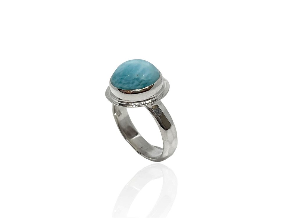 Natural Larimar Ring 925 Sterling Silver Round Stone Shape All Size MO7001